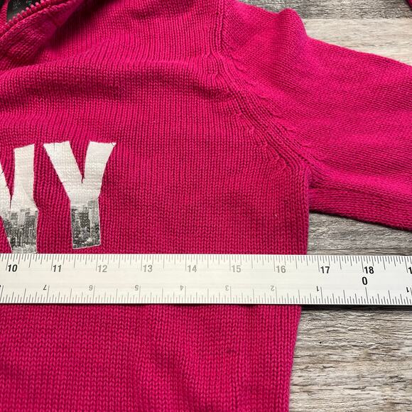 y2k 2000s pink dkny jeans nyc skyline spellout zip‎ turtle neck sweater womens S - Picture 7 of 9